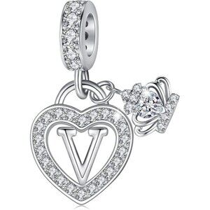 Letter V Letter Charms Silver Heart Alphabet Initial Dangle Charms